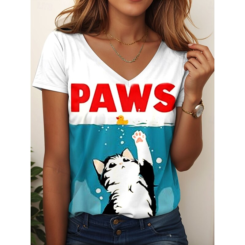 Women's T Shirt Graphic Animal Letter Vintage Stylish Classic Short Sleeve V Neck Regular Tops Daily Weekend Print Red Blue Purple Green Summer Spring