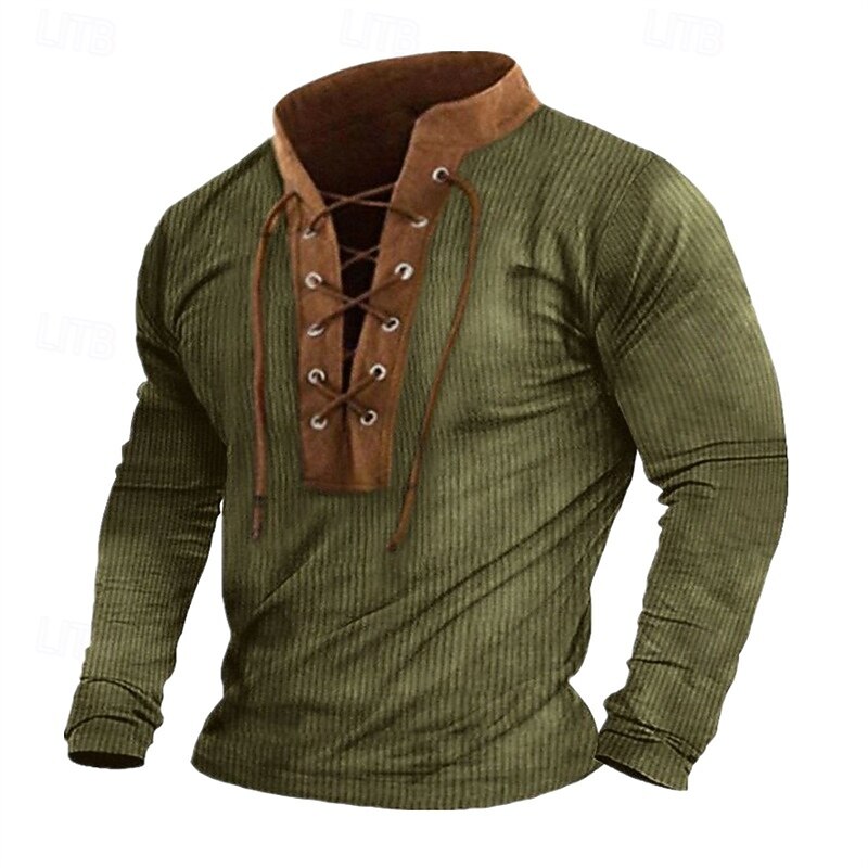 Men's Sweatshirt Black Blue Brown Green Khaki Standing Collar Color Block Jacquard Lace up Sports & Outdoor Daily Holiday Polyester Streetwear Basic Casual Spring Autumn / Fall Clothing Apparel4