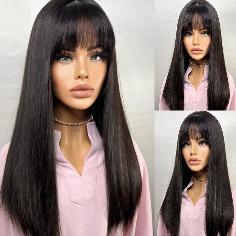 Human Hair 5x5 Closure 13x4 Lace Front Wig With Bangs Brazilian Hair Straight Black Wig 130% 150% Density with Baby Hair Natural Hairline 100% Virgin Glueless For Women Long Human Hair Lace Wig