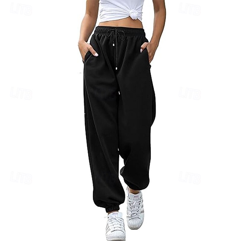Women's Cargo Pants Slacks Streetwear Casual Full Length Natural Plain Pocket Elastic Drawstring Design Comfy Outdoor Street Holiday Dark-Gray Apricot Dark Brown Grey Fall Regular Fit2