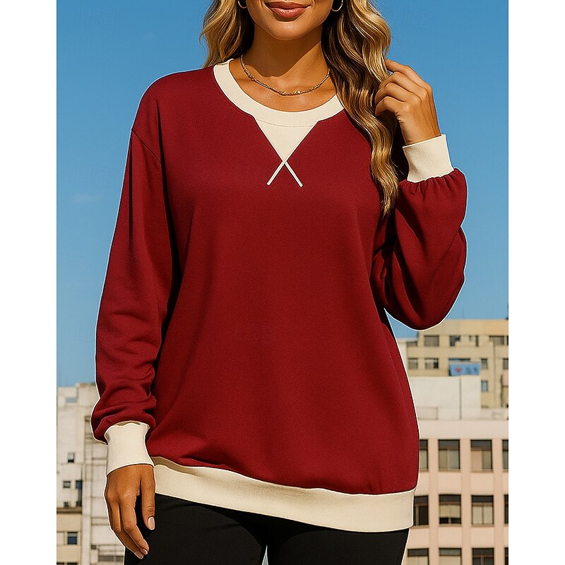 Women's Pullover Sweatshirt Casual Tops Long Sleeve Top Athleisure Patchwork Sun Protection Windproof Hiking Workout Athletic Sportswear Activewear Wine Red Black Yellow