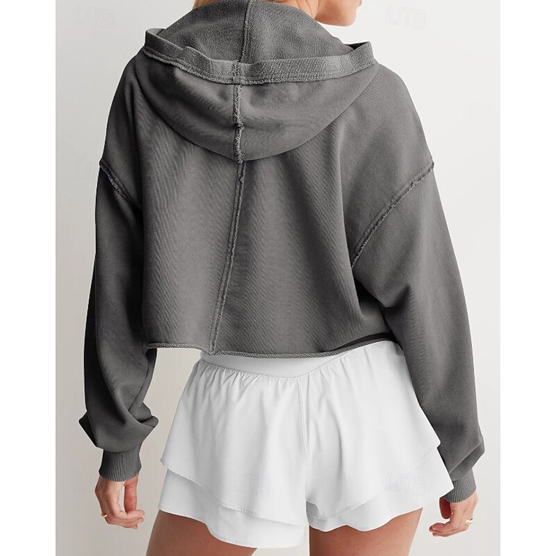 Women's Pullover Hoodie Sweatshirt Plain Streetwear Casual Long Sleeve Hooded Regular Tops Street Holiday Fuchsia Light Grey Gray Fall Winter4