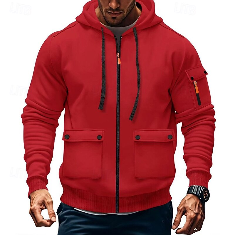 Men's Hoodie Fleece Hoodie Tactical Hoodie Black White Wine Army Green Red Hooded Plain Pocket Sports & Outdoor Casual Daily Streetwear Cool Designer Spring &  Fall Clothing Apparel Hoodies3