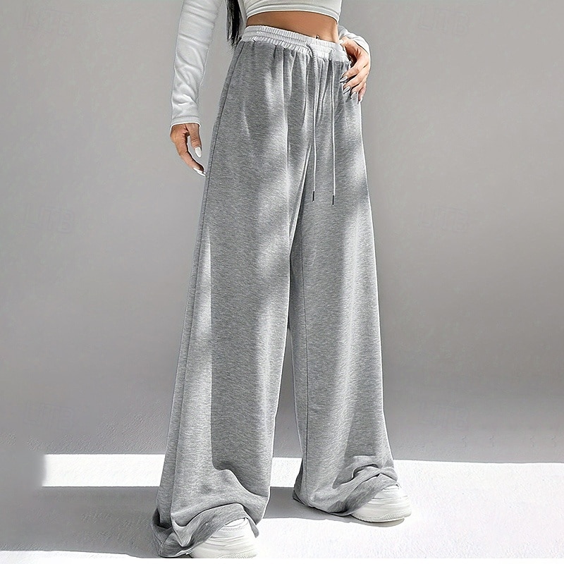 Women's Yoga Pants Casual Pants Drawstring Pocket Tummy Control High Waist Gym Dance Athletic Bottoms Solid Color Black Gray Fall Sports Activewear Loose Fit3