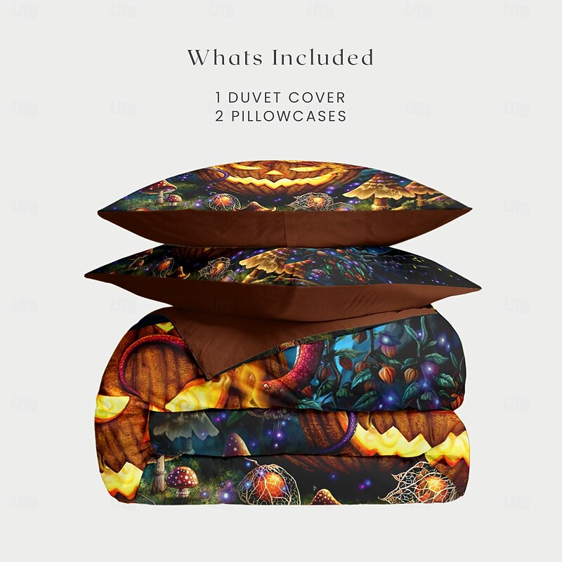 Halloween Duvet Cover The glowing Pumpkin by Sarah Richter Bedding Set 3-Piece Comforter Cover Set with Zipper Closure, Soft and Lightweight, Holiday Bedroom Decoration2