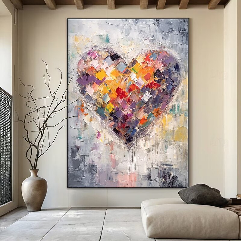 Mintura Handmade Colorful Heart Shaped Oil Paintings On Canvas Modern Wall Art Room Decoration Abstract Picture For Home Decor Rolled Frameless Unstretched Painting2