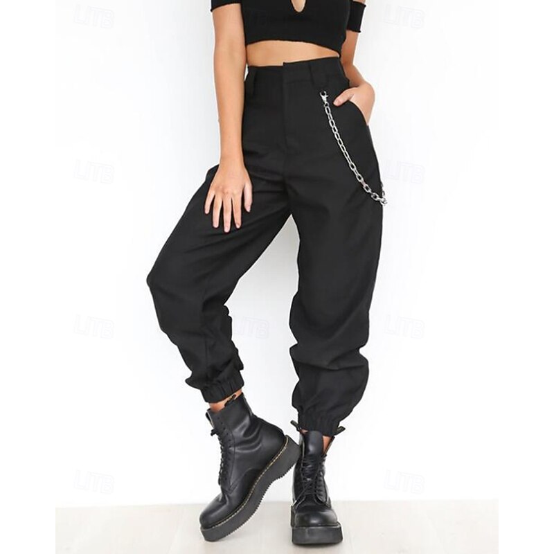 Women's Cargo Pants Slacks Streetwear Full Length Natural Plain Pocket Soft Street Daily Wear Weekend Black Fall Regular Fit