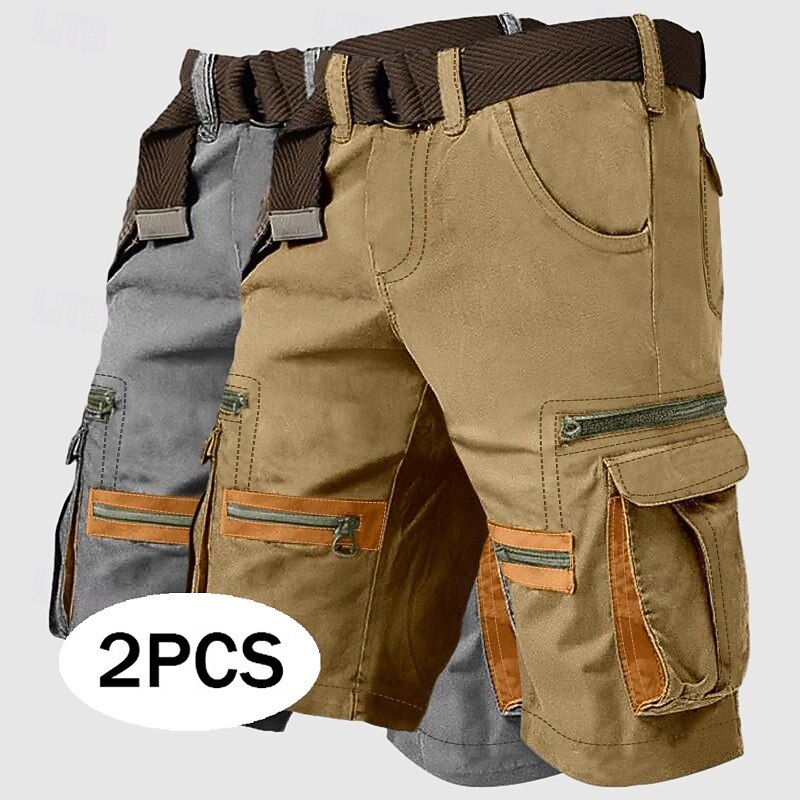 Men's Cargo Shorts Shorts Beach Shorts Casual Shorts Multi Pocket Straight Leg Fake Zipper Pocket Plain Comfort Knee Length Outdoor Casual Daily Vacation Fashion Green+Gray Black+Grey Inelastic