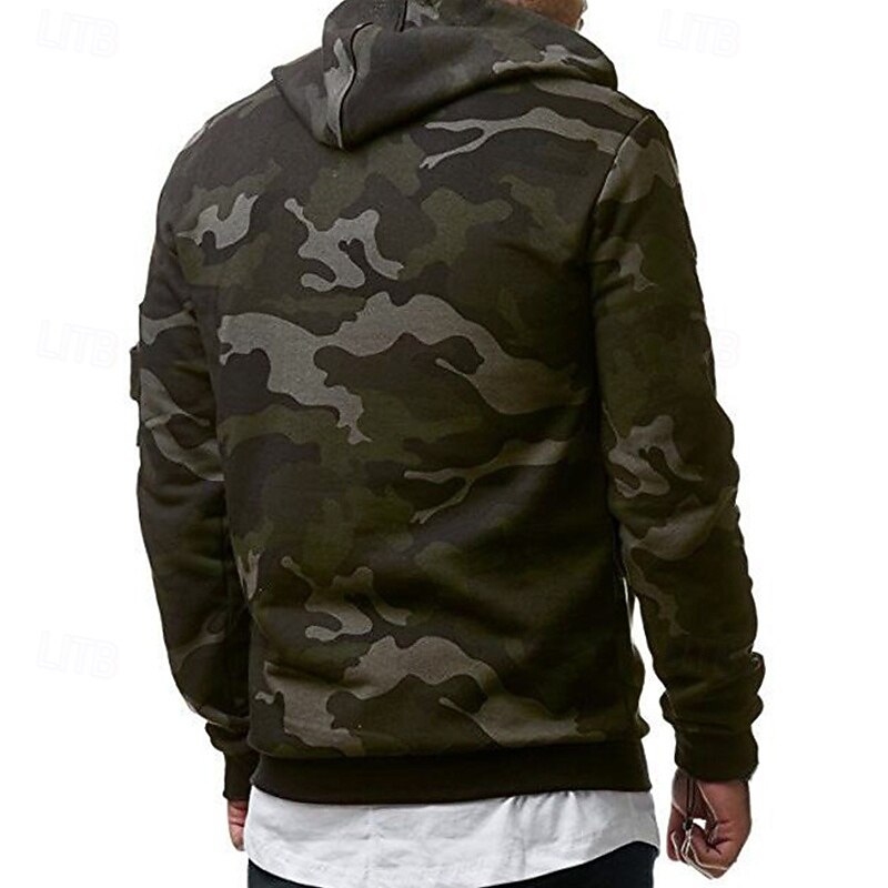 Men's Hoodie Green Gray Hooded Camo / Camouflage Sports & Outdoor Daily Holiday Polyester Streetwear Basic Casual Fall Winter Clothing Apparel Hoodies Sweatshirts3