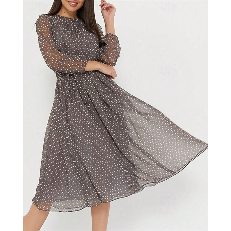 Women's Midi Dress Casual Dress Swing Dress Fashion Modern Daily Beach Weekend Regular Fit Polka Dot Long Sleeve Crew Neck Black Navy Blue Brown Green Spring Fall4