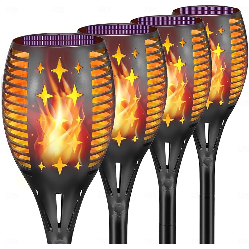 1 Pc Outdoor Waterproof Solar Flashing Flame Torch Ground Light 96 Led Beads Courtyard Garden Lawn Path Halloween Christmas Wedding Party Atmosphere Decoration Light Landscape Light4