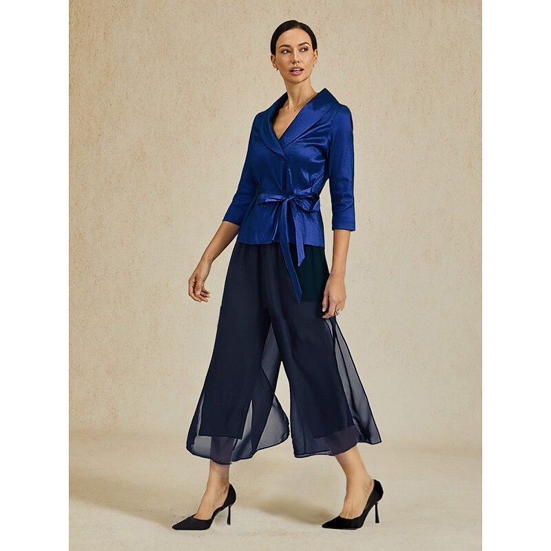 Women's Culottes Wide Leg Vacation Classic Calf-Length Mid Waist Elastic Waist Stylish Fashion Stretchy Formal Office Dailywear Navy Blue Summer Spring Fall2