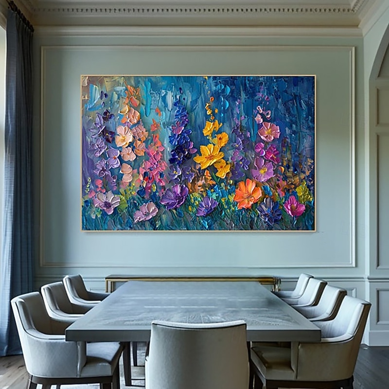 Handmade Oil Painting Canvas Wall Art Decoration Modern 3D Palette Knife Abstract Floral / Botanical for Home Decor Stretched Frame Hanging Painting / Rolled Canvas (No Frame)3