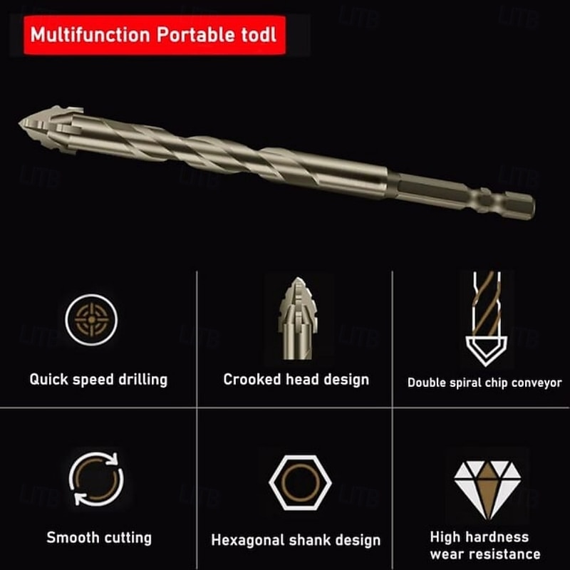 Four-Flute Sawtooth Eccentric Drill Bit Set for Tile, Concrete, and Glass, Dry Drilling Cross Head Bits for Precise Punching, Multi-Material Hole Saw Kit4