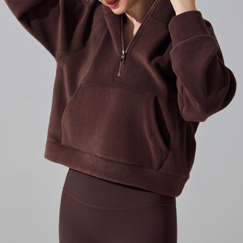 Women's Outdoor Sweatshirt Windproof Warm Pocket Long Sleeve Sports Solid Color Top For Gym Gym Workout Fitness Activewear3