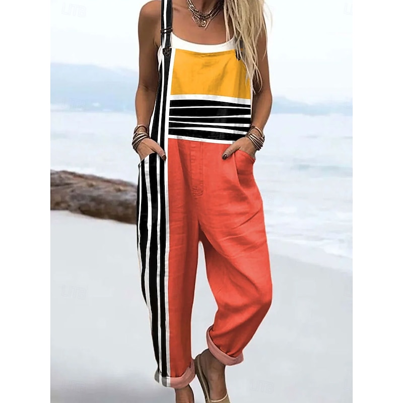 Women's Jumpsuit Active Graphic Sleeveless Straight Vacation Street Loose Fit Yellow Pink Orange Summer2