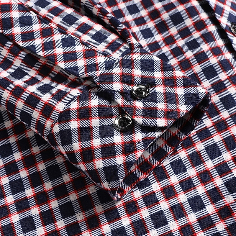 Men's Casual Shirt Flannel Shirt Plaid Shirt Button Up Shirt Red Blue Long Sleeve Plaid / Check Lapel Vacation Casual Daily Button-Down Clothing Apparel Polyester Fashion Casual Comfortable3