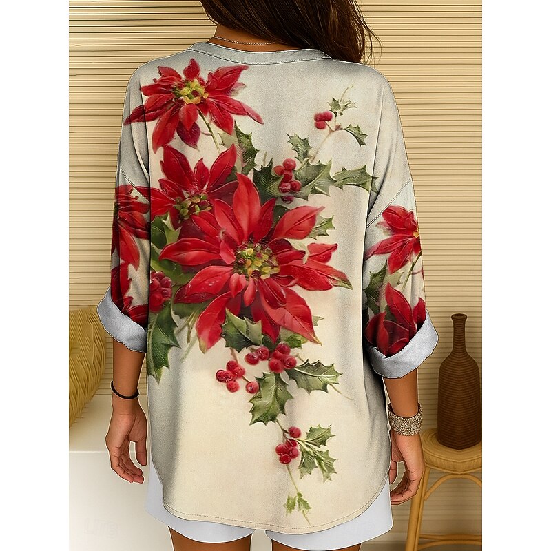 Women's Blouse Tunic V Neck Long Sleeve Boho Casual Floral Graphic Vintage Tropical Regular Tops Daily Wear Print Yellow Red Blue Purple Green Winter2