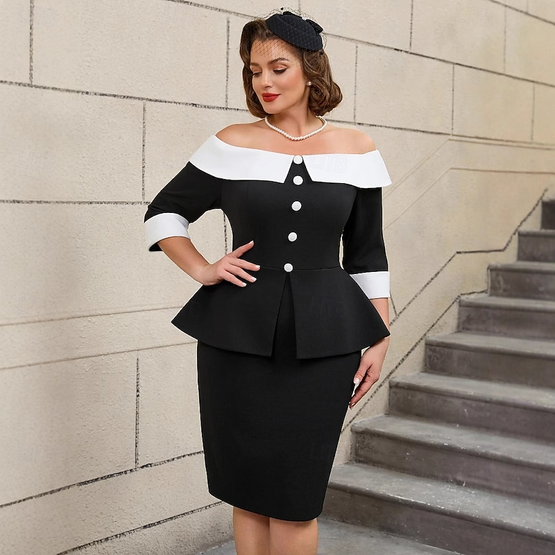 Retro Vintage 1950s 1960s Midi Pencil Dress Plus Size Off Shoulder Fancy Dress Women's Formal Office / Career Party & Evening Adults' Dress Spring & Summer4