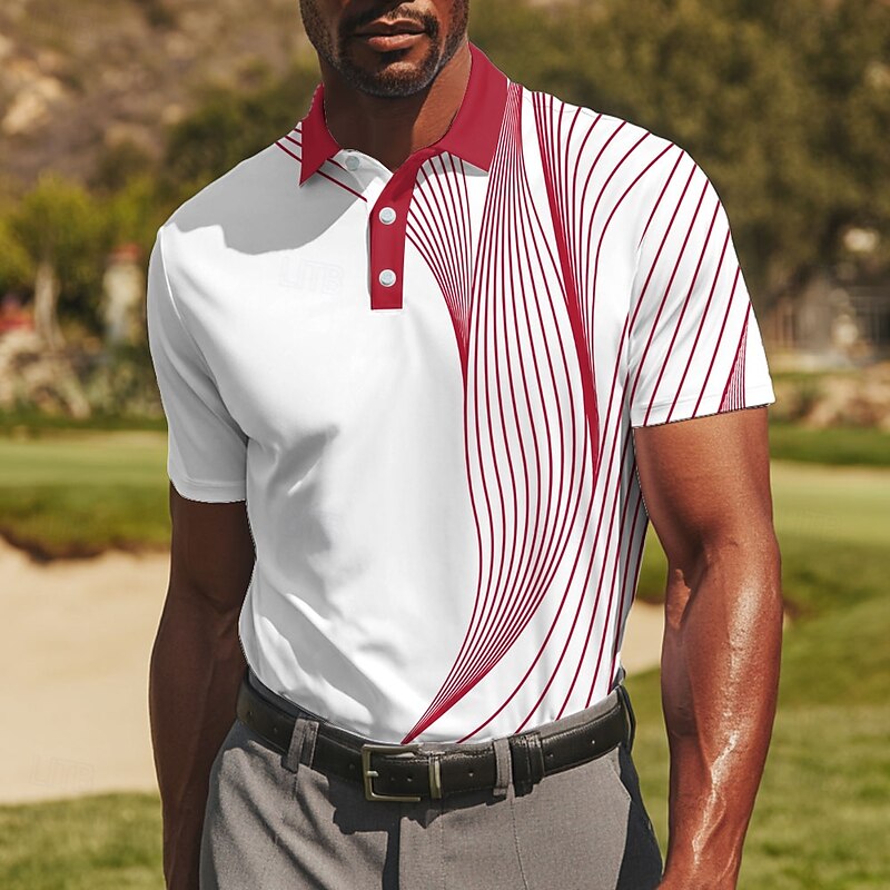 Men's Golf Line Polo Sports Polo Shirts Short Sleeve Polo Shirts Collared Shirts Casual Athleisure Buttons Summer Black Red Blue2