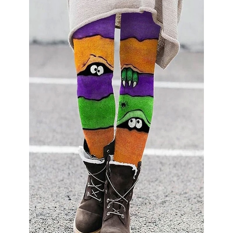 Women's Leggings Vacation Vintage Fashion Ankle-Length High WaistPantsHalloween Graphic Monster Printing Thermal Warm Soft Breathable Stretchy Formal Outdoor Vacation Black Orange Green Beige Spring