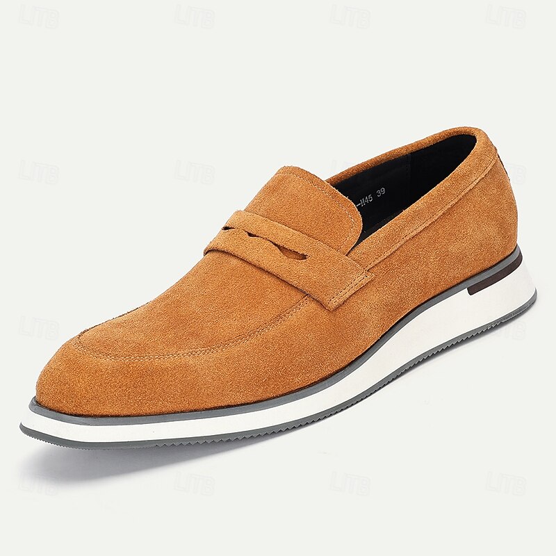 Men's Tan Cowhide Suede Slip-on Loafers with Modern Design Comfortable and Stylish for Office Wear, Casual Outings and Travel2