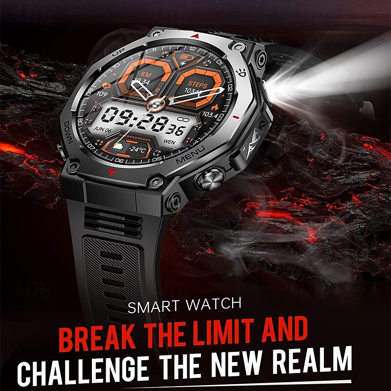 2025 New Smart Watch with Flashlight/UV Light 5ATM Waterproof Bluetooth Call Sports Smartwatch Men for Huawei Xiaomi2