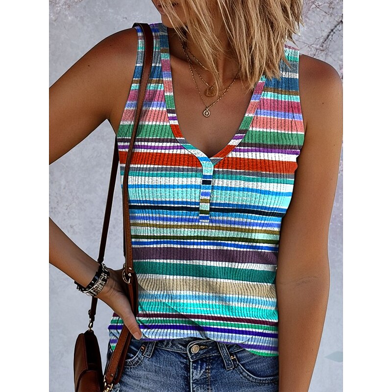 Women's Camisole Tank Top Graphic Geometric Vintage Tropical Stylish Sleeveless Sleeveless V Neck Regular Tops Daily Print Blue Orange Green Summer Spring2