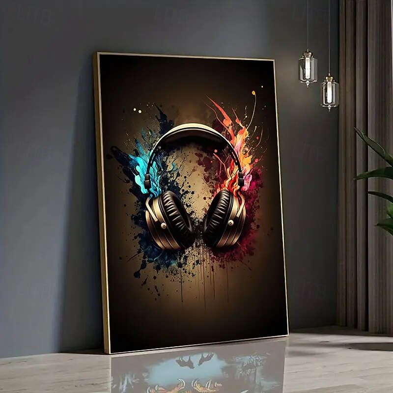 A Frameless Modern Canvas Painting Depicting Headphones Perfect For Decorating Your Living Room And Bedroom.