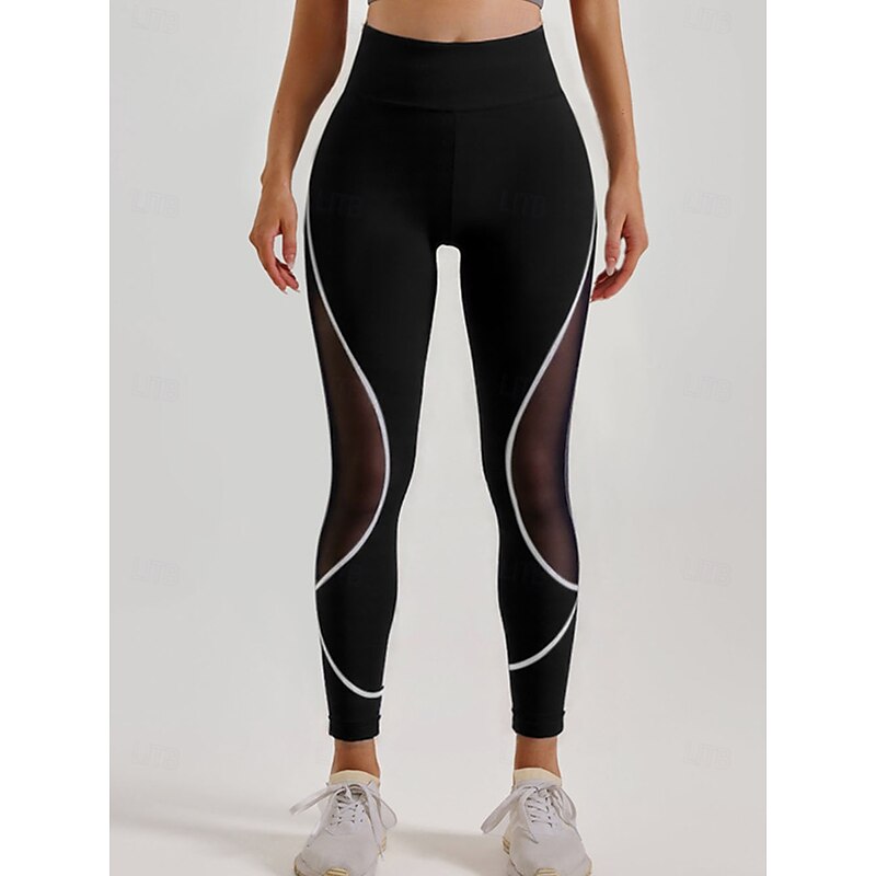 Women's Tights Cozy Leggings Tights Athletic Calf-Length High Waist Patchwork Patchwork Comfy Butt Lift Tummy Control Yoga Casual Daily Black Spring Fall Skinny3