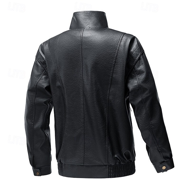 Men's Faux Leather Jacket Biker Jacket Motorcycle Jacket Vacation Daily Windproof Warm Pocket Fall Winter Plain Fashion Classic Stand Collar Regular Black Yellow Gray Jacket2