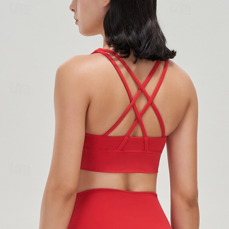 Women's Sports Bra Underwear Medium Support Wireless Padded Solid / Plain Color Sport Activewear Pink Red Pilates Running Yoga3