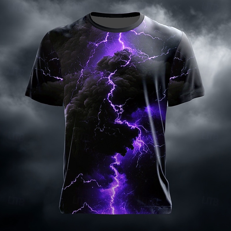 Men's Optical Illusion Lightning 3D T Shirt Short Sleeve T shirt 3D Print Crew Neck Shirt Fashion Exaggerated Daily Party Street Casual Yellow Royal Blue Blue Summer Spring All Seasons Clothing2
