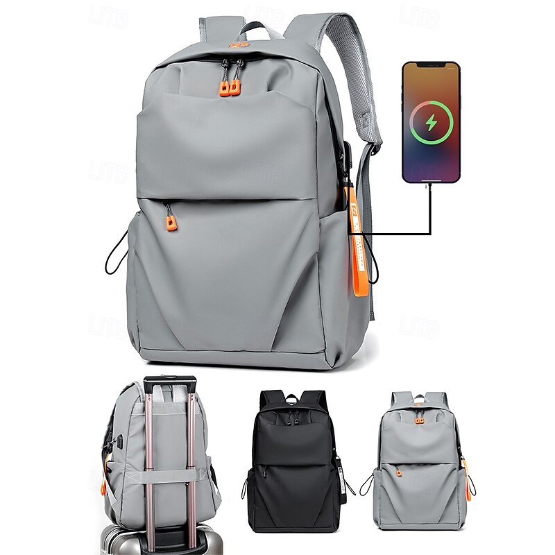 Men's Water-Repellent USB Charging Backpack – Scratch-Resistant Travel Bag with Luggage Strap for School, Business and Daily Commute