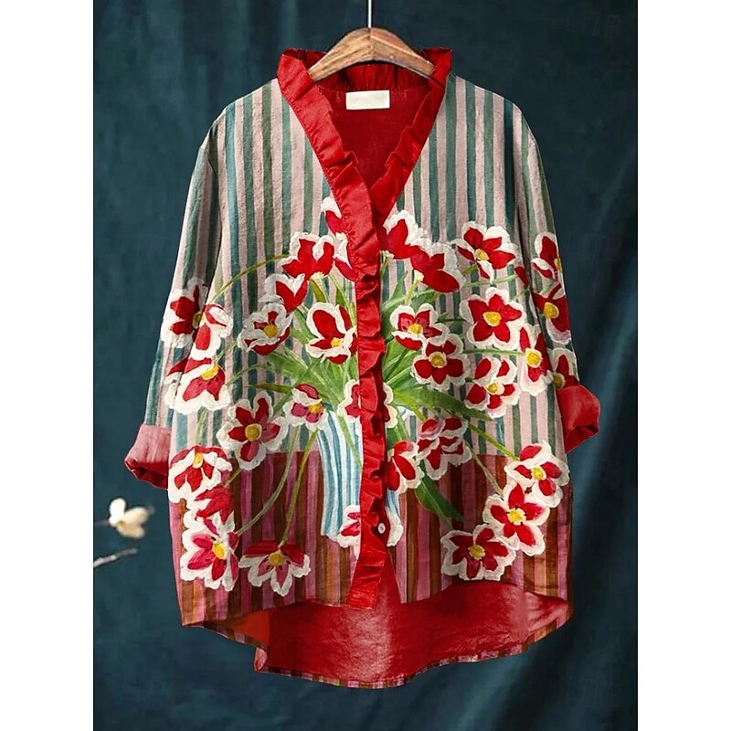 Women's Boho Shirt Floral Elegant Bohemia Active Daily Holiday Going out Ruffle Yellow Red Blue Fuchsia Orange Summer Spring4