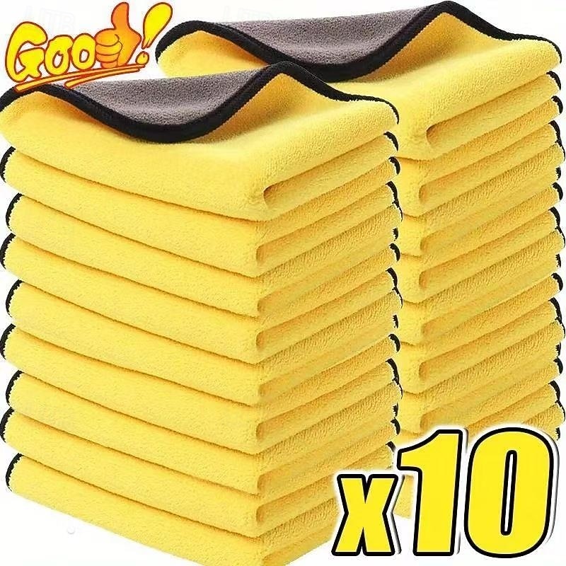 10 Pack Thickened Microfiber Cleaning Cloths, Reusable Car Wash Towels, Ultra Absorbent Dry Wipe Rags for Auto Detailing and Kitchen Use2