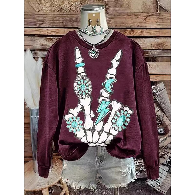 Halloween Women's Pullover Sweatshirt Hoodies Skulls Graphic Abstract Fashion Casual Long Sleeve Crew Neck Regular Tops Street Dailywear Print Black Wine Purple Green Spring Fall Winter2