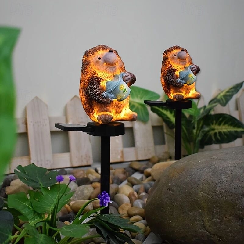 1PC Outdoor Landscape Lights Garden Solar Animal Resin Lamp Hedgehog Ground Plug LED Lawn Landscape Light Garden Courtyard Waterproof Halloween Christmas Party Pathway Decoration2