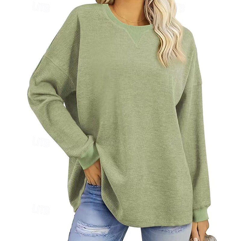 Women's Pullover Sweatshirt Sweatshirts Plain Streetwear Casual Long Sleeve Crew Neck Regular Tops Street Going out Patchwork Black White Green Khaki Gray Fall