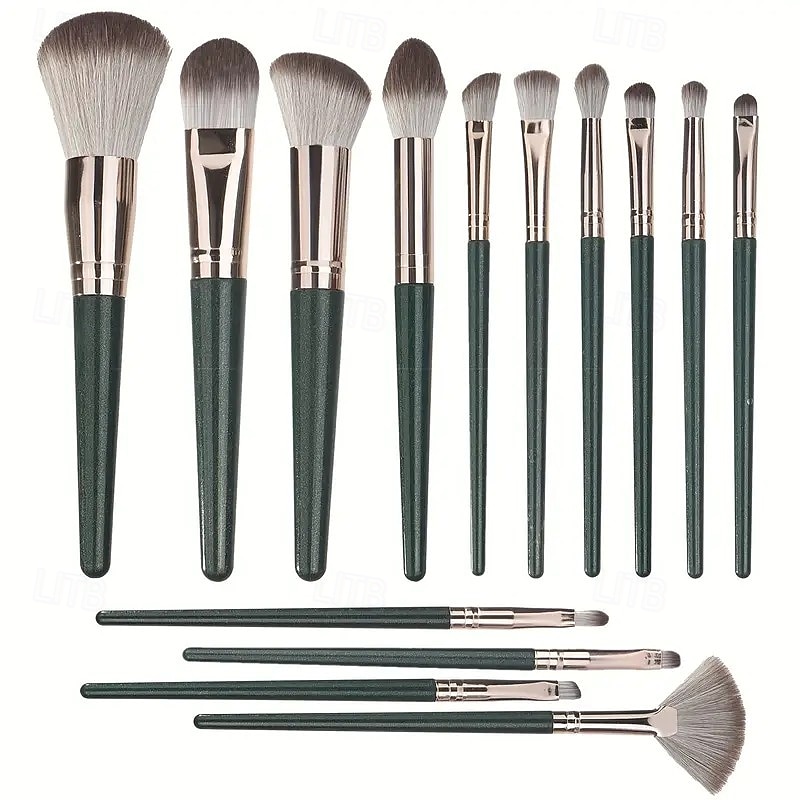 14PCS Makeup Brush Set, Professional Foundation Blending Eyeshadow Eyeliner Contour Face Brushes with Soft Synthetic Bristles and Wooden Handles for Beginners and Pros