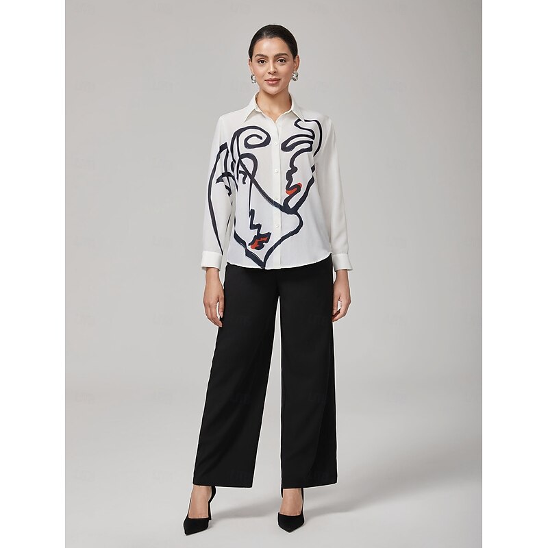 White Artistic Print Long-Sleeve Shirt4