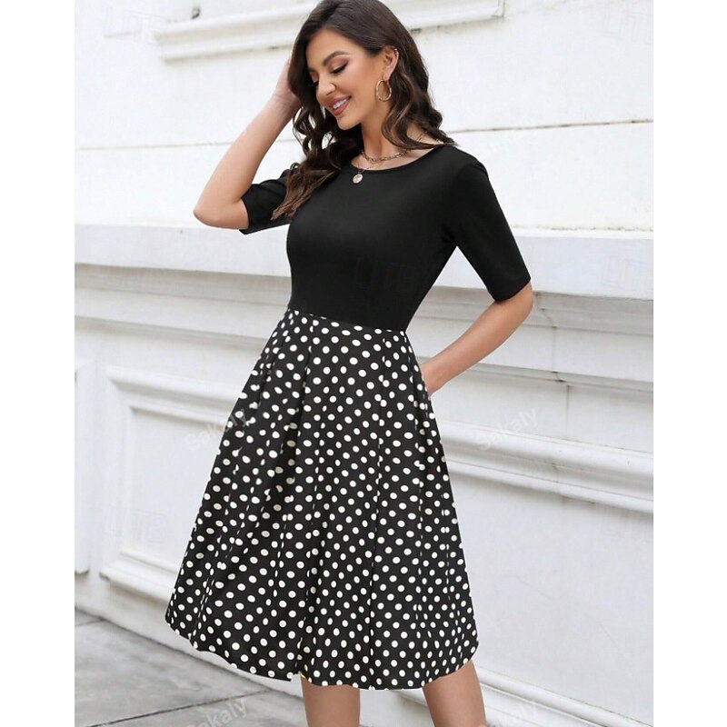 Retro Vintage 1950s Rockabilly Midi Swing Dress Flare Dress Fit and Flare Polka Dot Round Neck Fancy Dress Women's Masquerade Vacation Casual Retro Theme Party Adults Dress Spring & Summer3