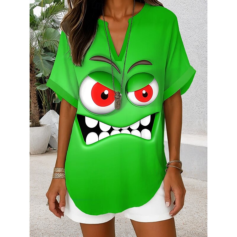 Women's Blouse V Neck Graphic Animal Daily Stylish Casual Short Sleeve Regular Tops Daily Holiday Black White Yellow Blue Green Summer Spring2