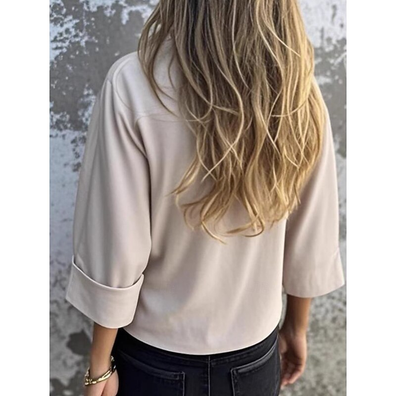 Women's Blouse Solid Color Stylish Casual Long Sleeve Crew Neck Regular Tops Daily Black White Brown Apricot Light Blue Summer Spring3