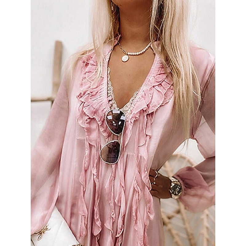 Women's Mini Dress Casual Dress Basic Casual Vacation Daily Regular Fit Plain 3/4 Length Sleeve V Neck Pink Gray Summer3