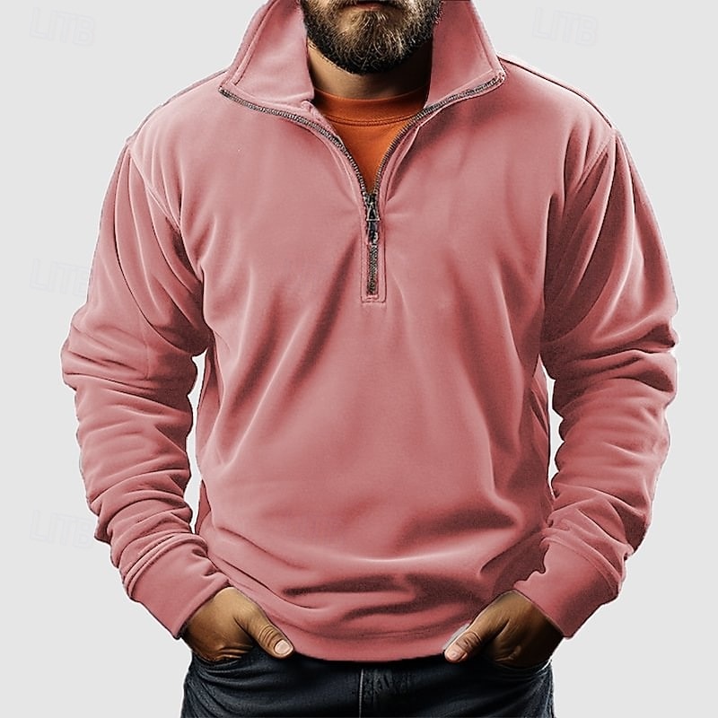 Men's Sweatshirt Quarter Zip Sweatshirt Black White Pink Blue Khaki Half Zip Plain Zipper Sports & Outdoor Daily Holiday Polyester Streetwear Basic Casual Spring Autumn / Fall Clothing Apparel Hoodies