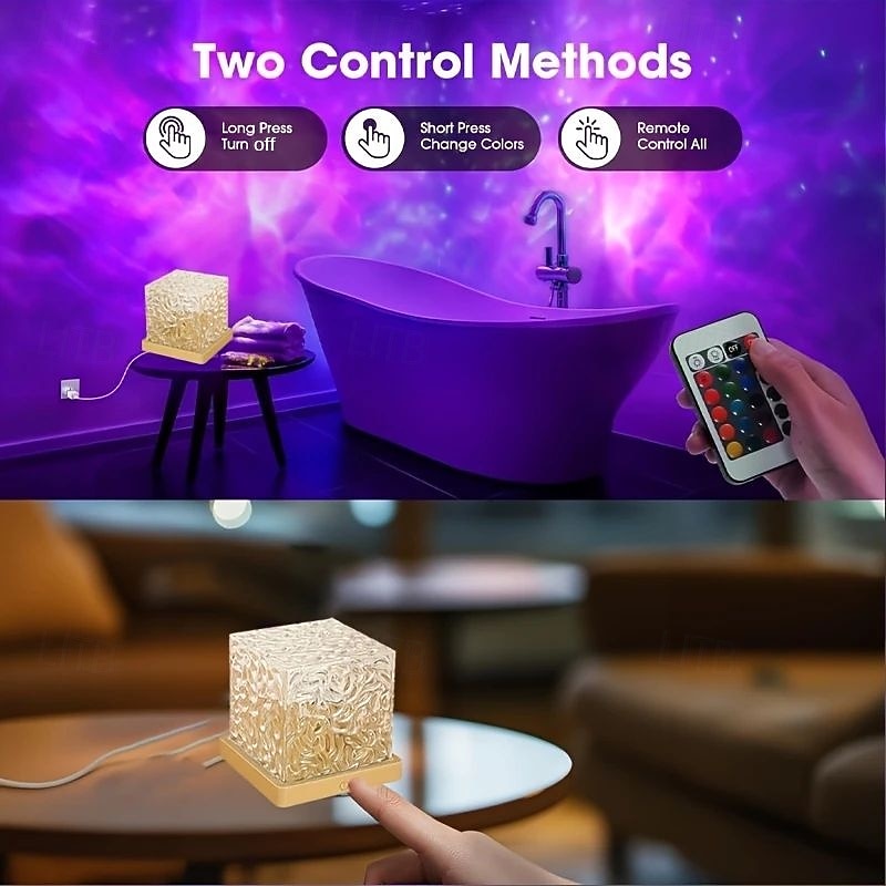 USB Rotating Water Wave Light Projector Remote Control Bedroom Table Lamp Crystal Night Lamp 16 Color RGB Desktop Lamp for Game Room Bedroom Christmas/Halloween Party Decoration4