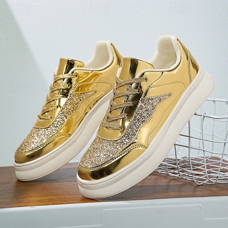 Men's Gold Glitter Sneakers – Shiny Fashion Sports Shoes with Lace-Up Design for Party, Streetwear and Night Out3