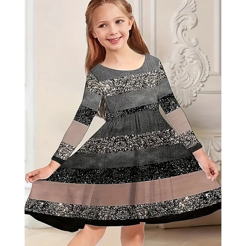Girls' 3D Snowflake Dress Long Sleeve Summer Spring Vacation Daily Holiday Princess Beautiful Sweet Kids 4-12 Years Casual Dress A Line Dress Knee-length Regular Fit4