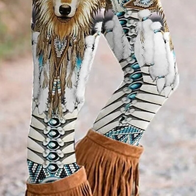 Women's Pants Trousers Leggings Cozy Leggings Streetwear Boho Full Length High Waist Animal Elastic Waist Print Breathability Comfortable Stretchy Vacation Street Daily Wear Blue Spring Fall Regular3